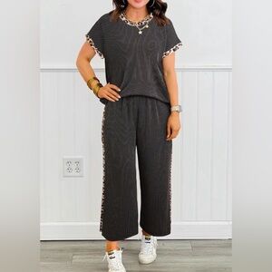 Gray with leopard shirt and pants set